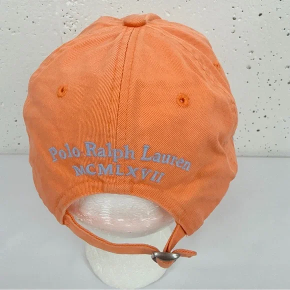 POLO Ralph Lauren Orange 100% Cotton Adjustable Hat Cap - Picture 8 of 14